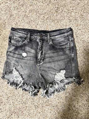 High-Rise Distressed Black Jean Shorts